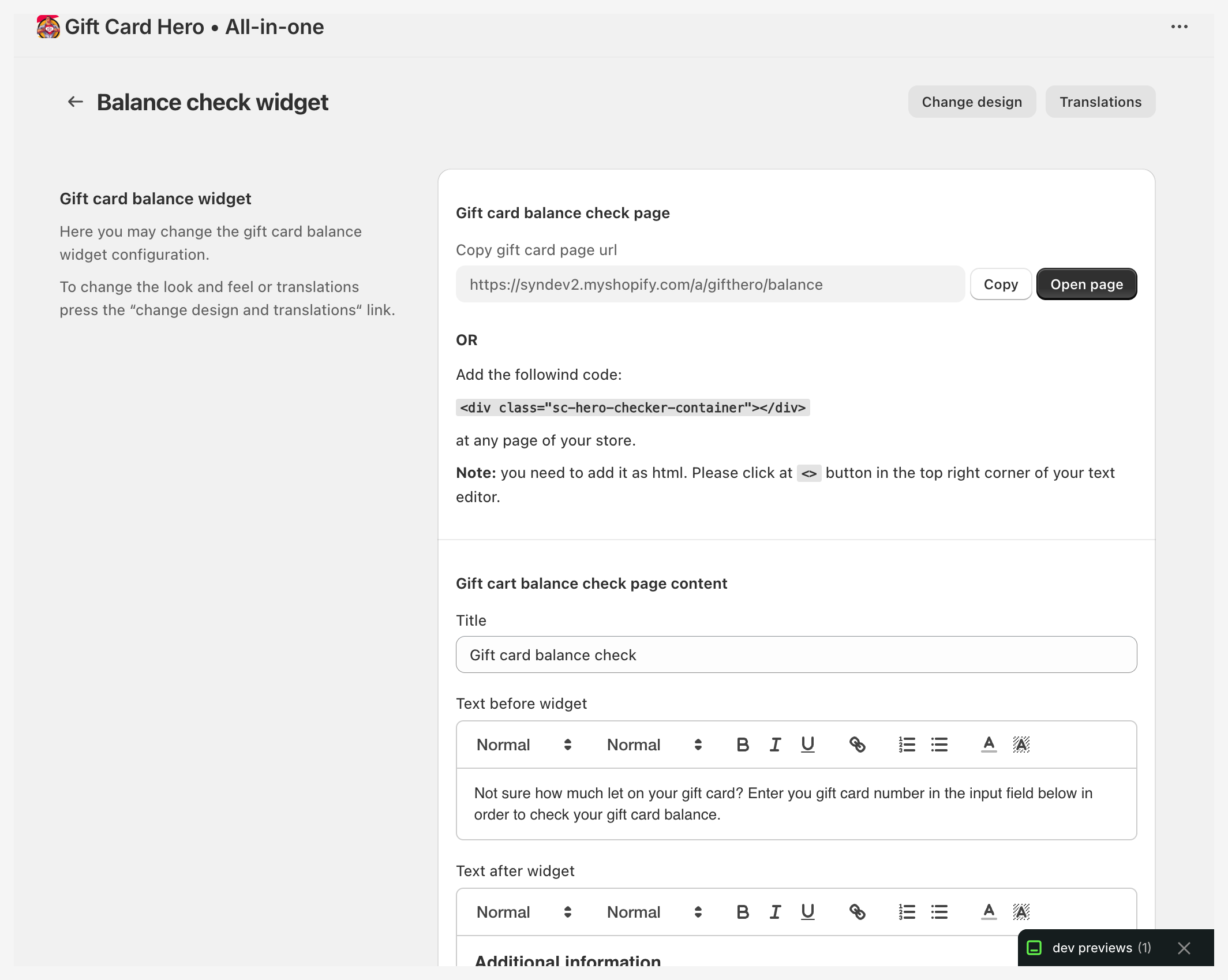 Widget configuration