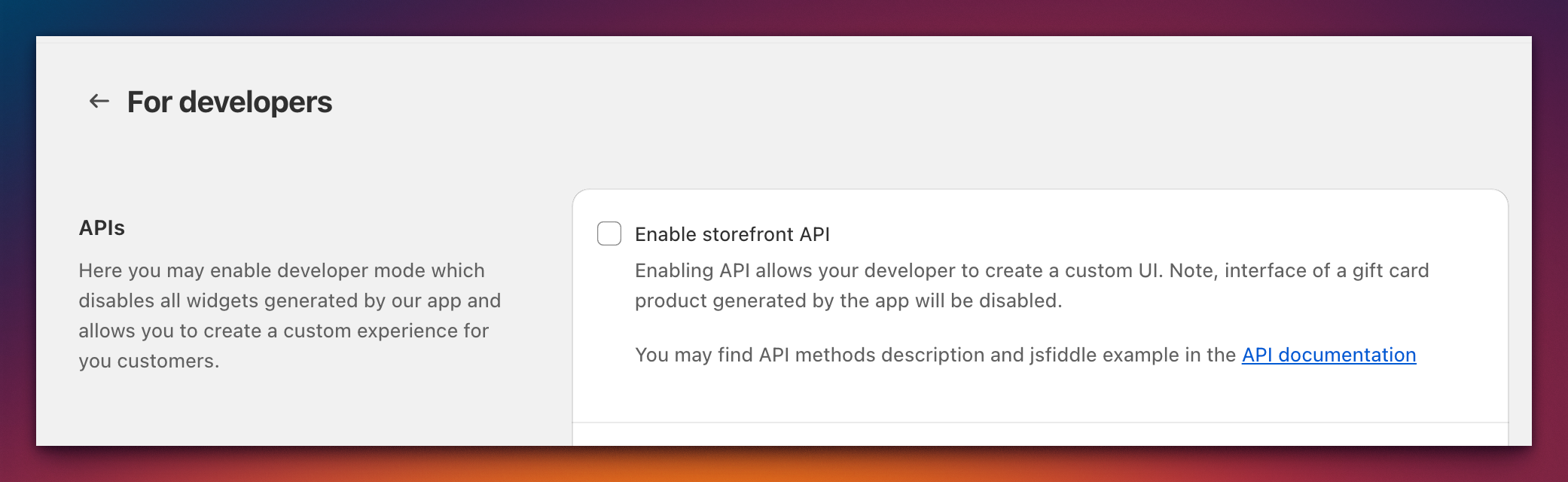 Storefront API configuration