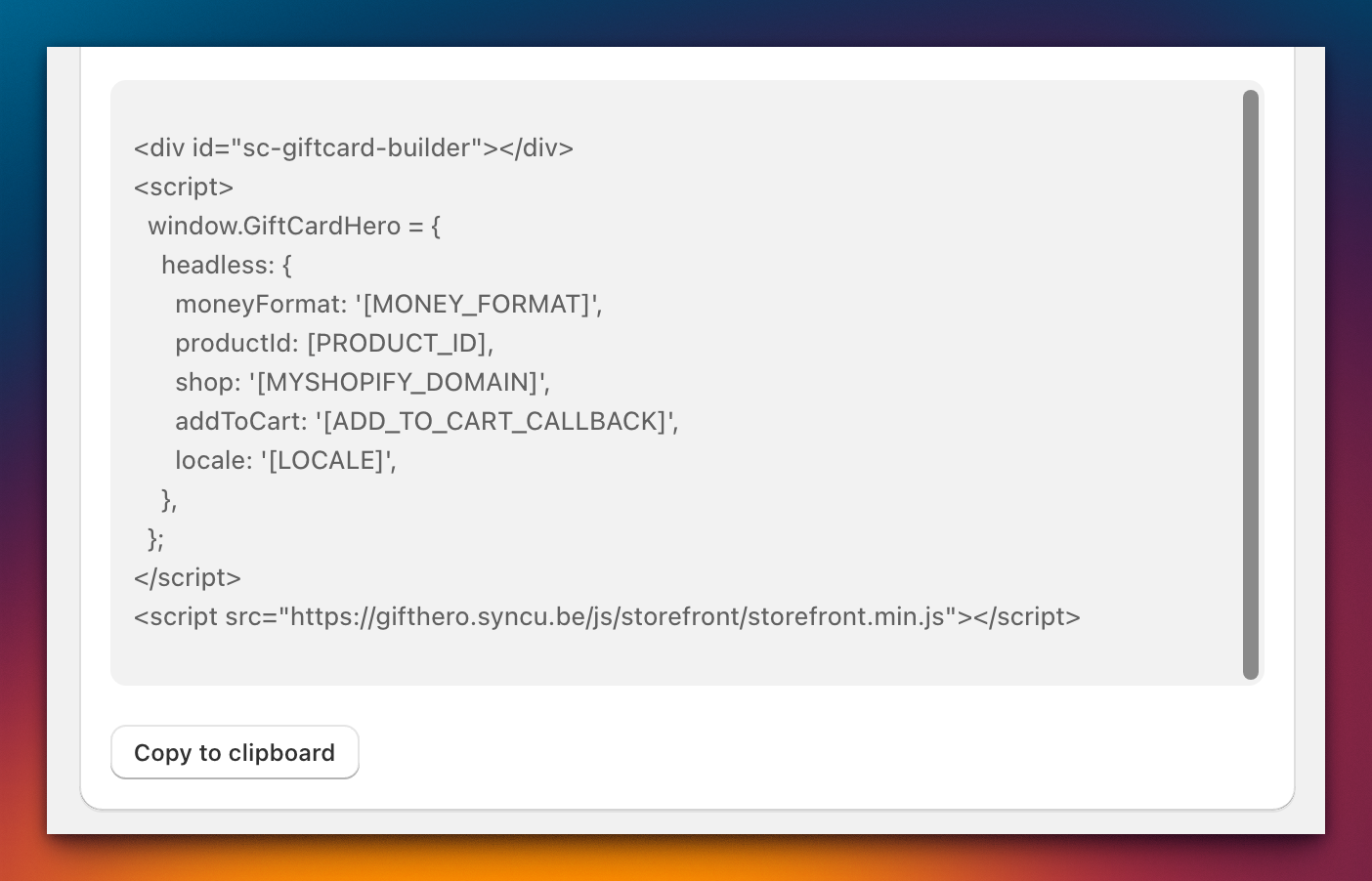 Integration code snippet