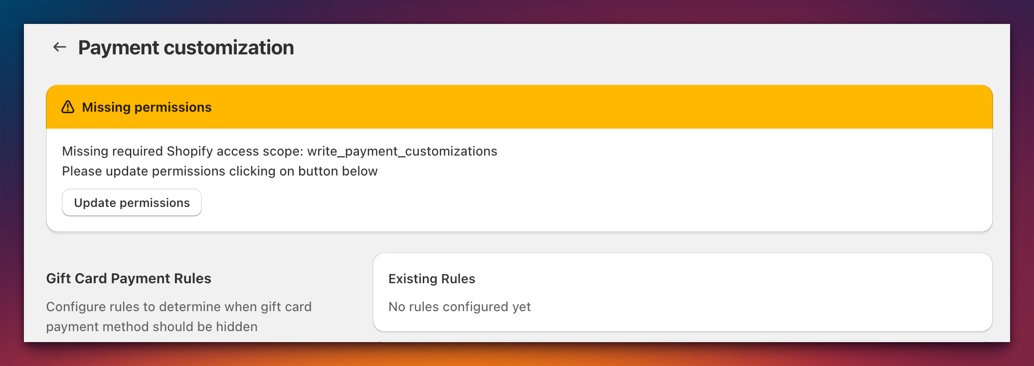Permissions warning